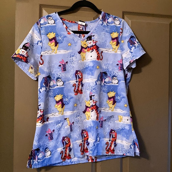 Disney Tops - Disney Winnie The Pooh Winter Wonderland Scrub Top EUC